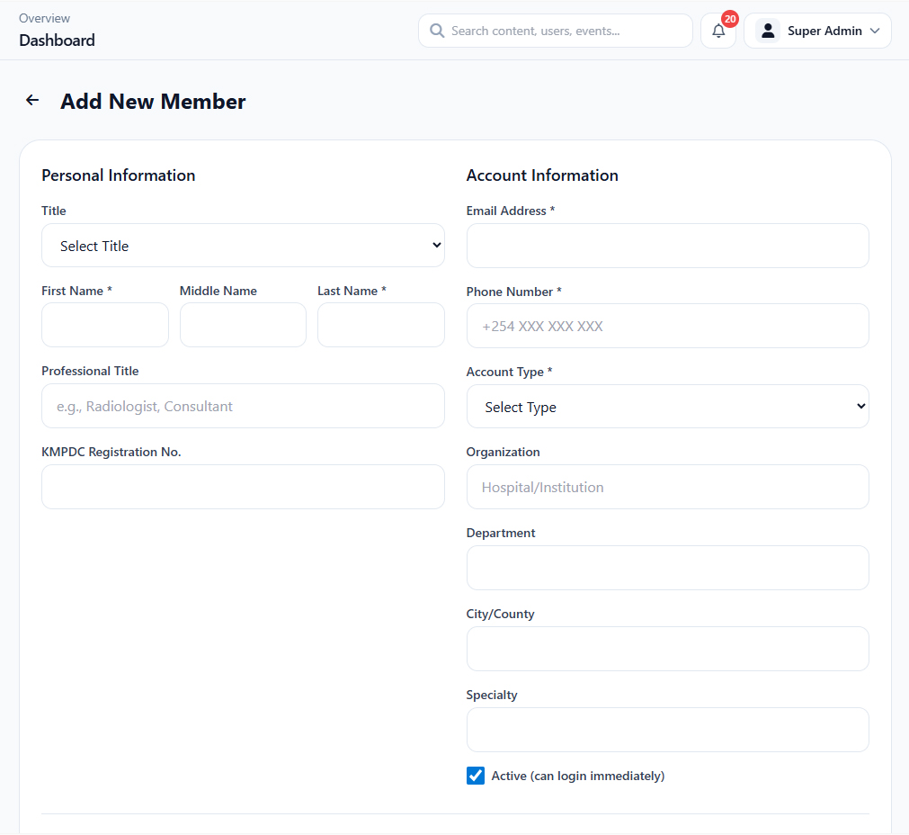 Membership Edit Member interface